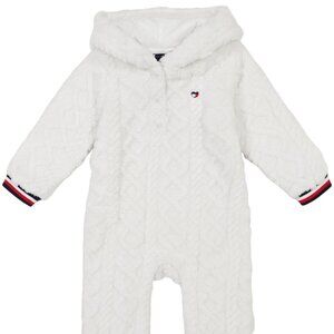 Tommy Hilfiger  Baby Romper 6-9 mo White Hooded Winter Plush Sherpa Cable Fleece